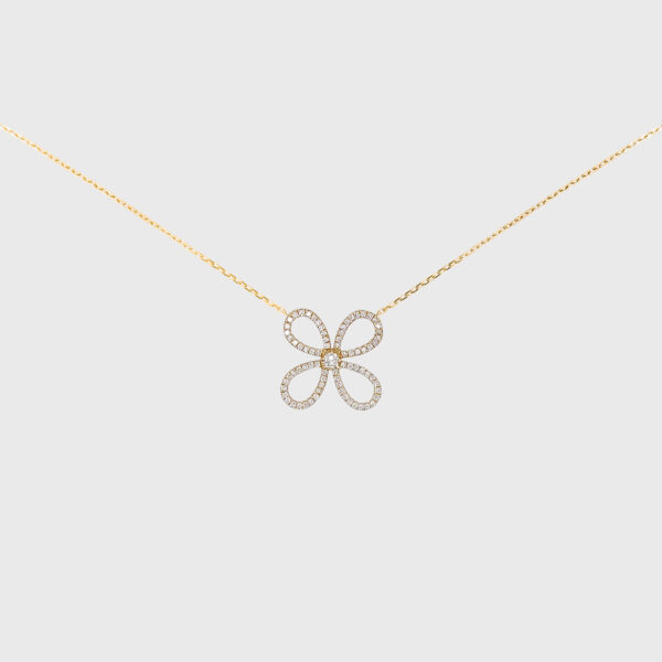 18K Gold Four Leaf Clover Diamond Pendant Chain Necklace