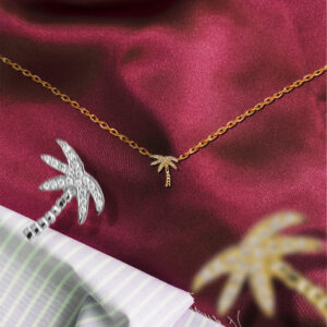 Coconut Tree Diamond Pendant 18K Gold Chain Necklace