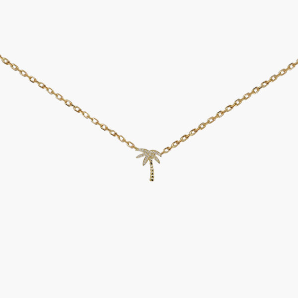 Coconut Tree Diamond Pendant 18K Gold Chain Necklace