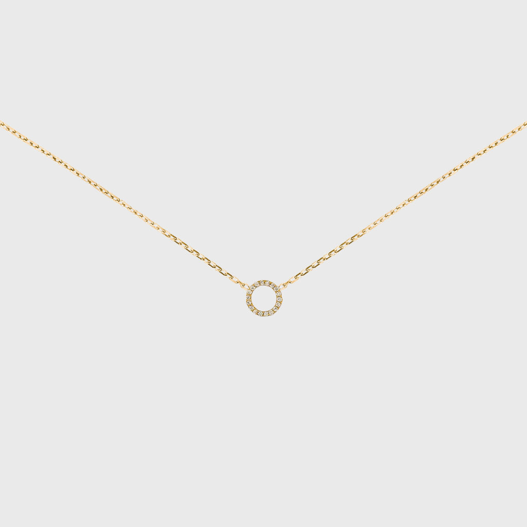 Round Diamond Pendant 18K Gold Chain Necklace