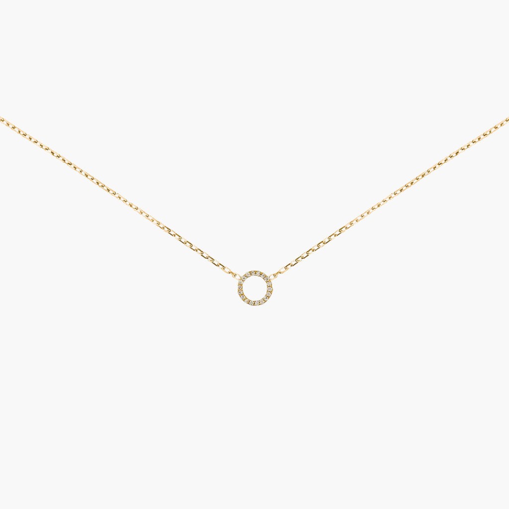 Round Diamond Pendant 18K Gold Chain Necklace