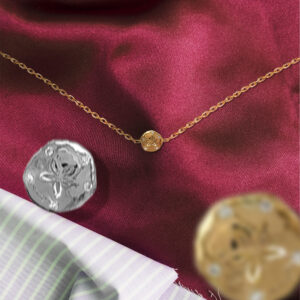 18K Gold Chain Sand Dollar Necklace with Diamonds