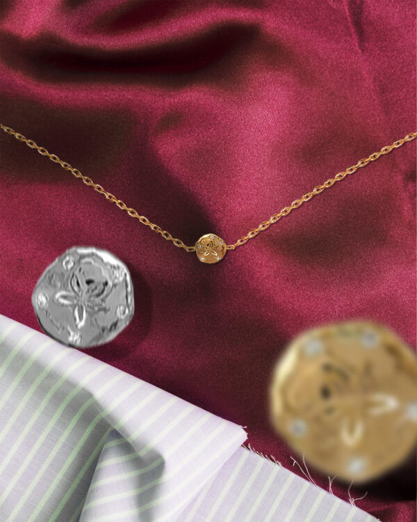 18K Gold Chain Sand Dollar Necklace with Diamonds - Image 2