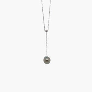 Tahitian Black Pearl Pendant 18K Gold Lariat Necklace with Diamonds