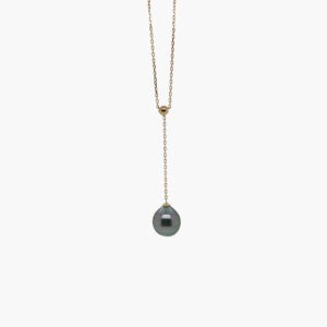 18k Gold Tahitian Black Pearl Lariat Necklace