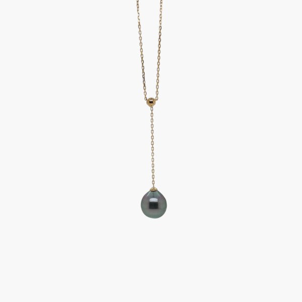 18k Gold Tahitian Black Pearl Lariat Necklace