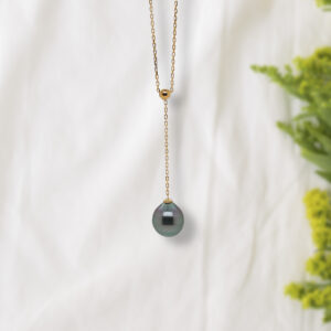 18k Gold Tahitian Black Pearl Lariat Necklace