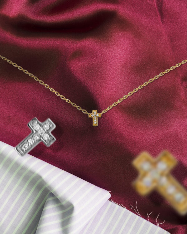 Cross Diamond Pendant 18K Gold Chain Necklace - Image 2