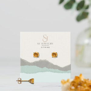 18K Gold Citrine Head Stud Earrings | Semi Precious Stone