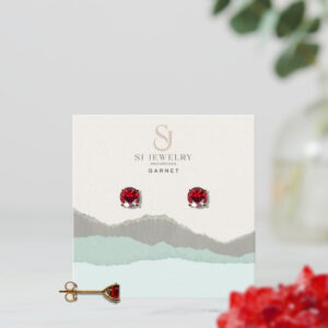 18K Gold Garnet Head Stud Earrings | Semi Precious Stone