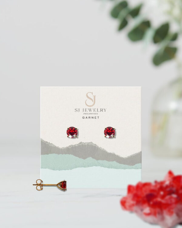 18K Gold Garnet Head Stud Earrings | Semi Precious Stone - Image 2