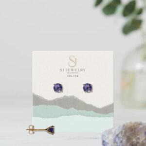 18K Gold Iolite Head Stud Earrings | Semi Precious Stone