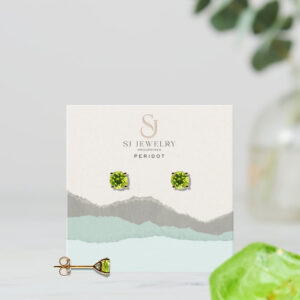 18K Gold Peridot Head Stud Earrings | Semi Precious Stone