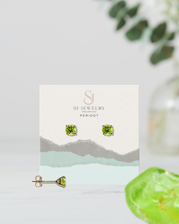 18K Gold Peridot Head Stud Earrings | Semi Precious Stone - Image 2