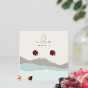 18K Gold Rhodonite Head Stud Earrings | Semi Precious Stone