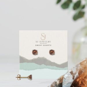 18K Gold Smoky Quartz Head Stud Earrings | Semi Precious Stone