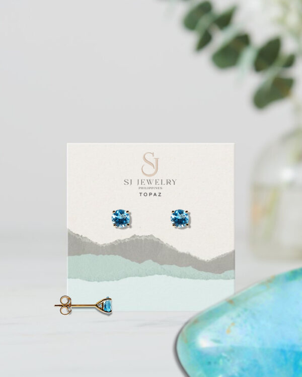 18K Gold Topaz Head Stud Earrings | Semi Precious Stone - Image 2