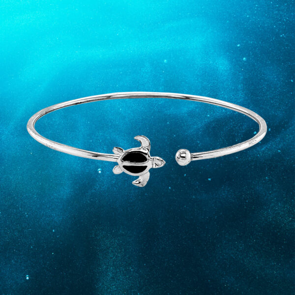 Sterling Silver Smooth Shell Turtle Open Bangle - Image 2