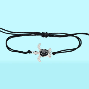 Sea Turtle Sterling Silver Pendant Nylon Bracelet