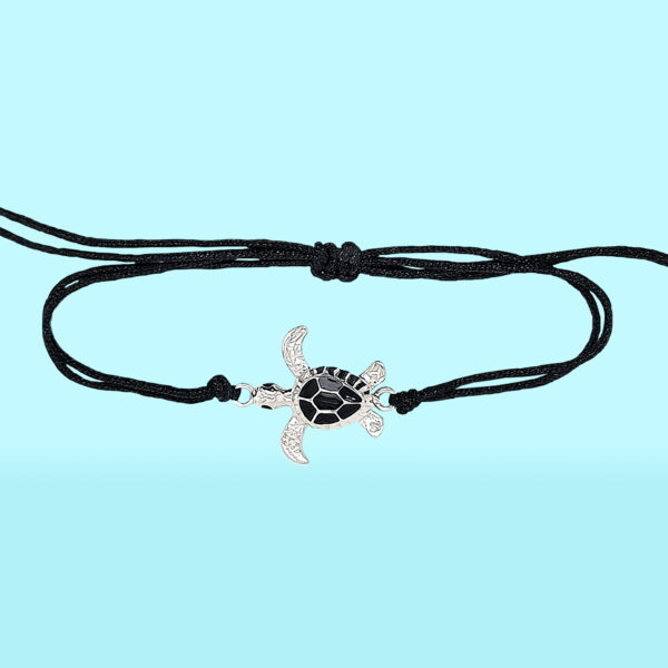 Sea Turtle Sterling Silver Pendant Nylon Bracelet - Image 2