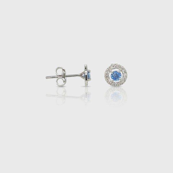 18K Gold Sapphire Head Diamond Halo Stud Earrings