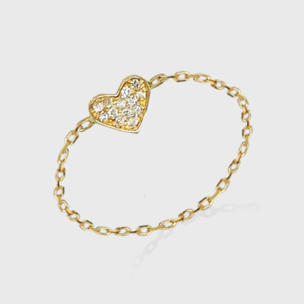 18K Gold Heart Shaped Diamond Head Chain Ring