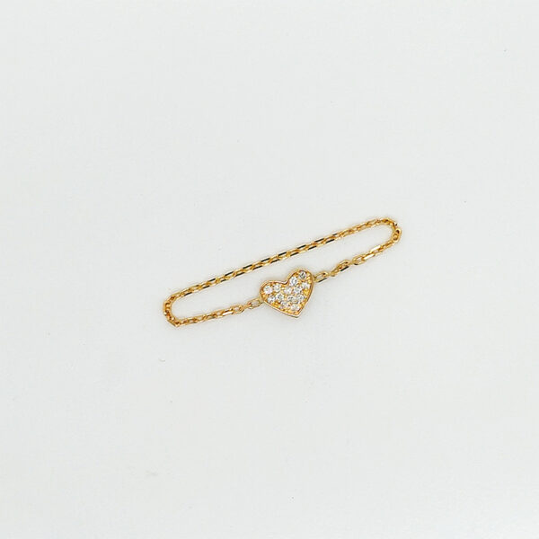 18K Gold Heart Shaped Diamond Head Chain Ring