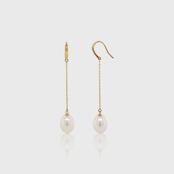 18K Gold Single Freshwater Pearl Drop Dangle Earrings