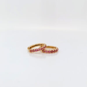 18K Gold Pink Tourmaline Huggies Earrings