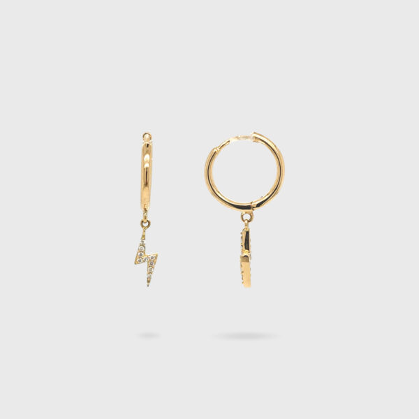 18K Gold Diamond Thunder-shaped Huggies Earrings