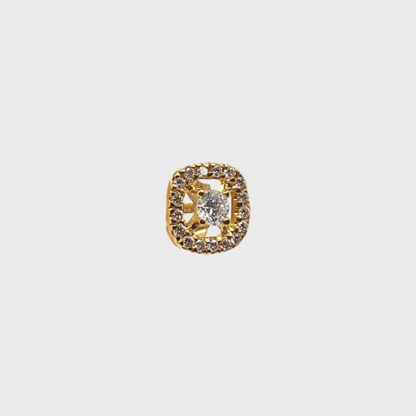 18K Gold Diamond Head with Diamond Halo Stud Earrings - Image 2