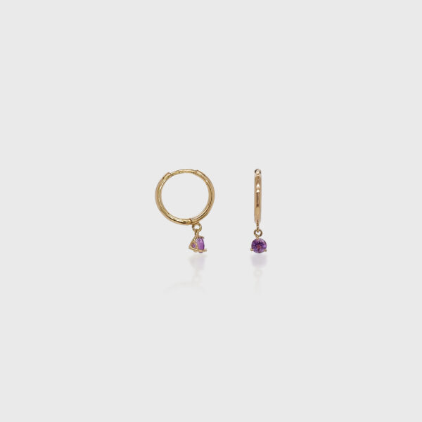 18K Gold Amethyst Dangle Huggies Earrings