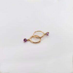 18K Gold Amethyst Dangle Huggies Earrings