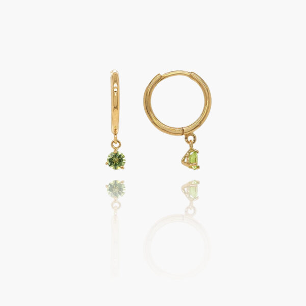 18K Gold Peridot Dangle Huggies Earrings