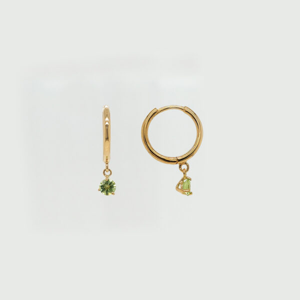 18K Gold Peridot Dangle Huggies Earrings