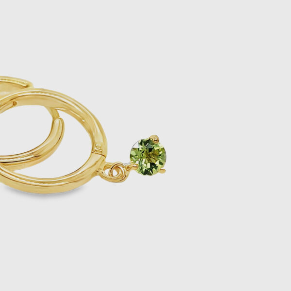 18K Gold Peridot Dangle Huggies Earrings - Image 3