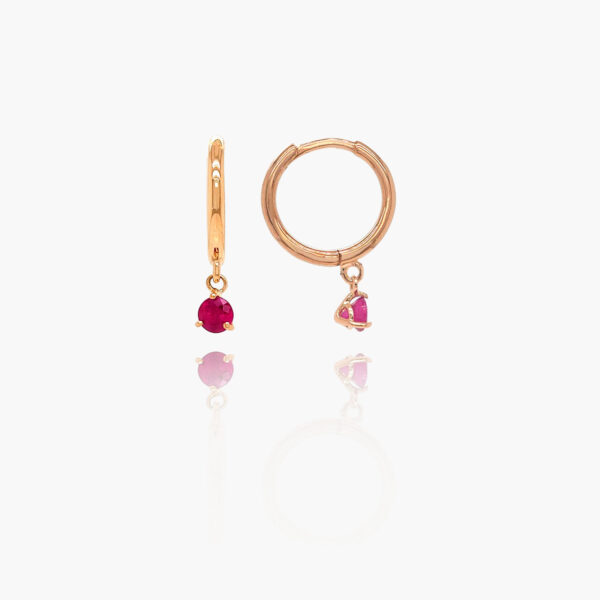 18K Gold Ruby Dangle Huggies Earrings