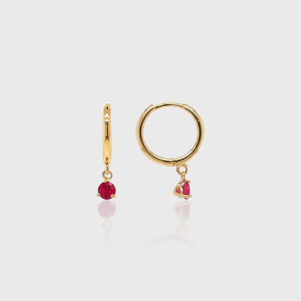 18K Gold Ruby Dangle Huggies Earrings