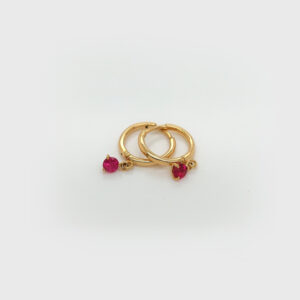 18K Gold Ruby Dangle Huggies Earrings