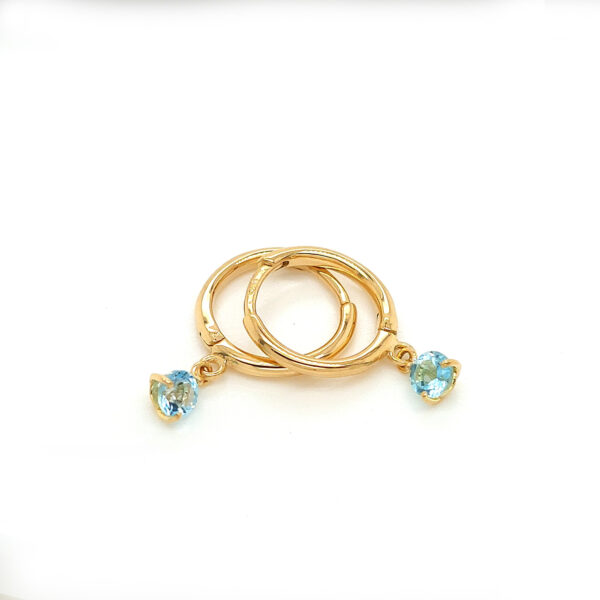 18K Gold Topaz Dangle Huggies Earrings - Image 2