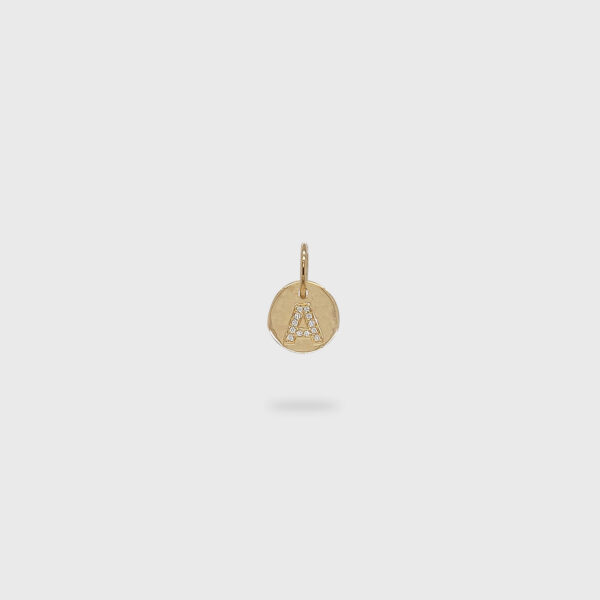 18K Gold 10.5mm Letter "A" Diamond Pendant