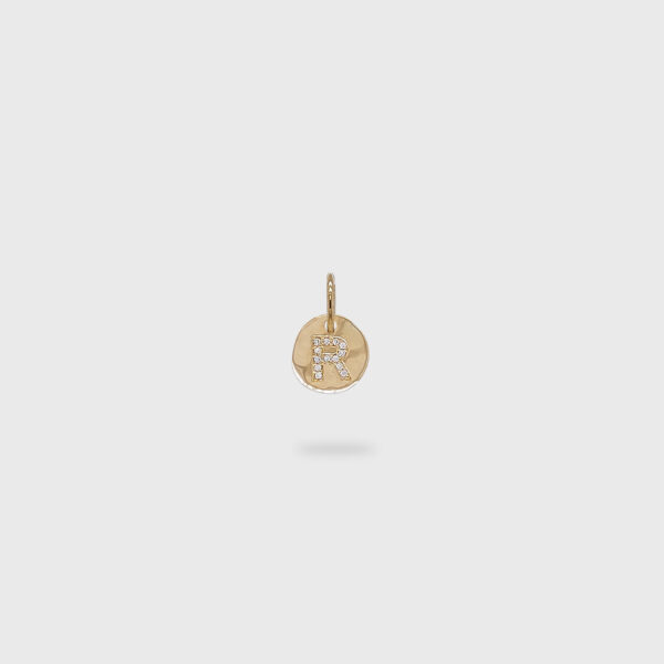 18K Gold 10.5mm Letter "R" Diamond Pendant