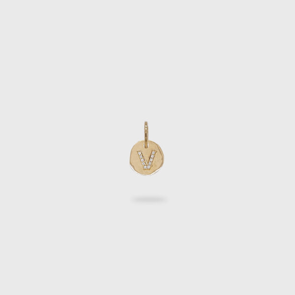 18K Gold 10.5mm Letter "V" Diamond Pendant