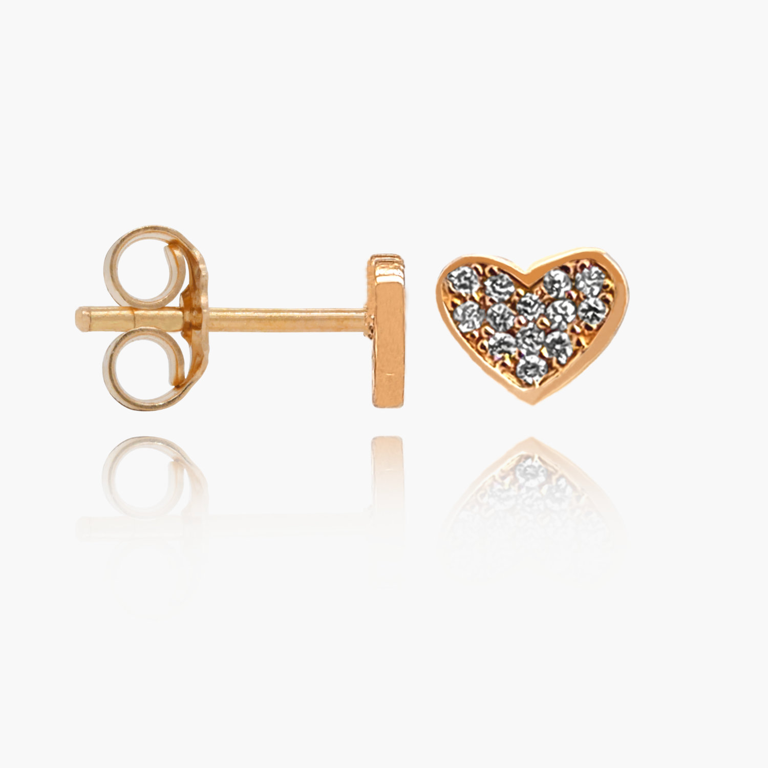 18K Gold Heart Head Diamond Stud Earrings