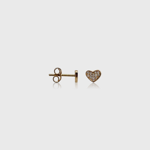 18K Gold Heart Head Diamond Stud Earrings