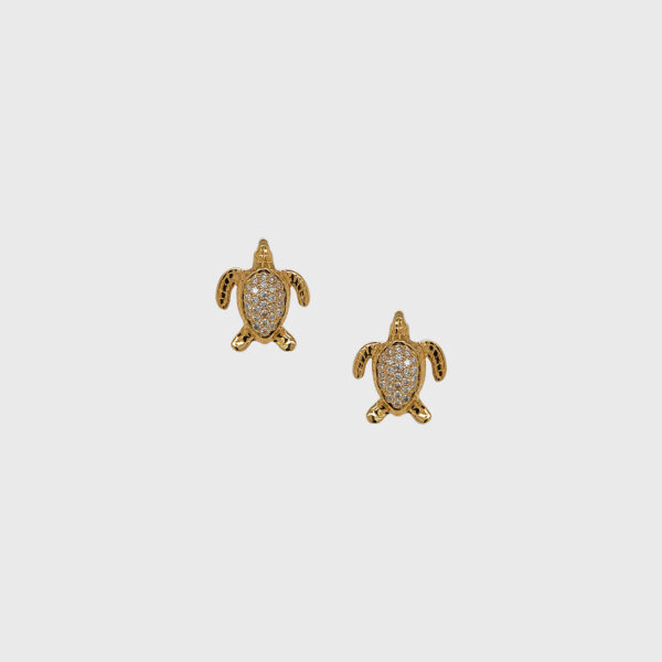 18K Gold Turtle Diamond Stud Earrings