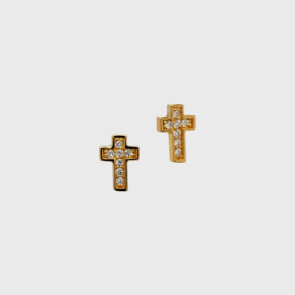 18K Gold Cross Diamond Stud Earrings