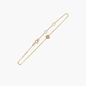 18K Gold Chain Round Pendant Single Diamond Bracelet