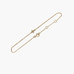 18K Gold Cross Diamond Pendant Chain Bracelet