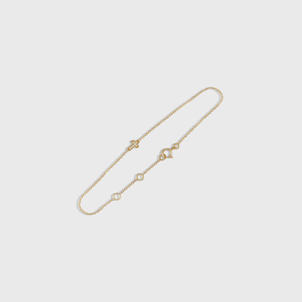 18K Gold Cross Diamond Pendant Chain Bracelet